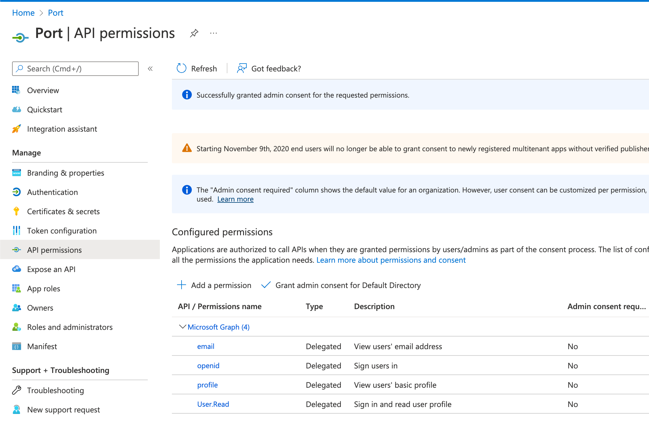 Azure API set permissions