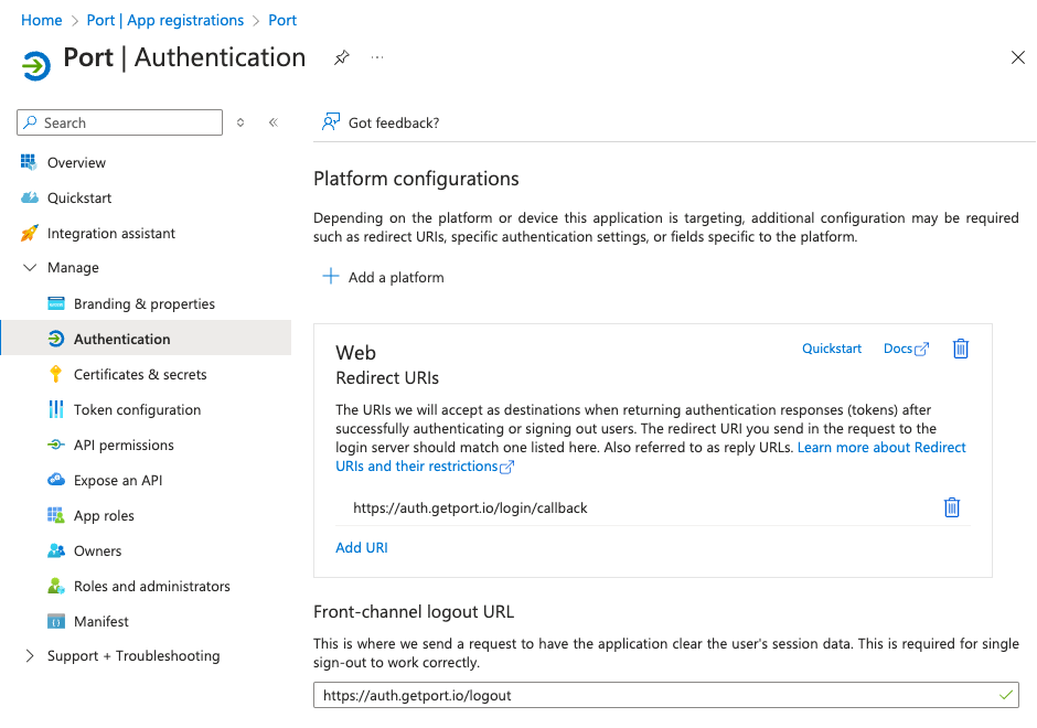 Azure app authentication form