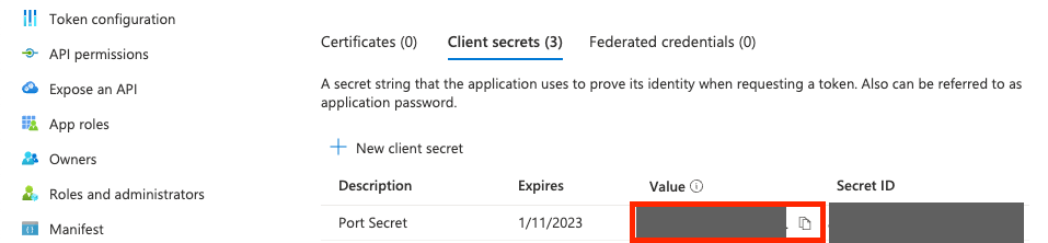 Azure application display secrets
