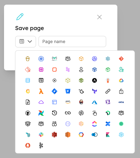Page Icons dropdown menu