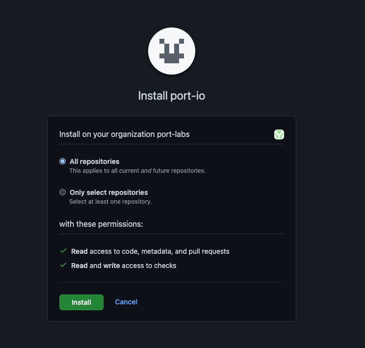 GitHub app installation chooses repositories