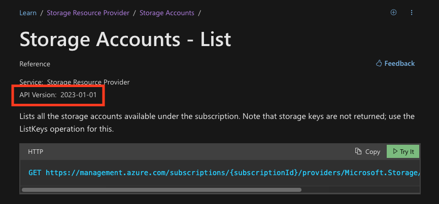 Storage Account API Version